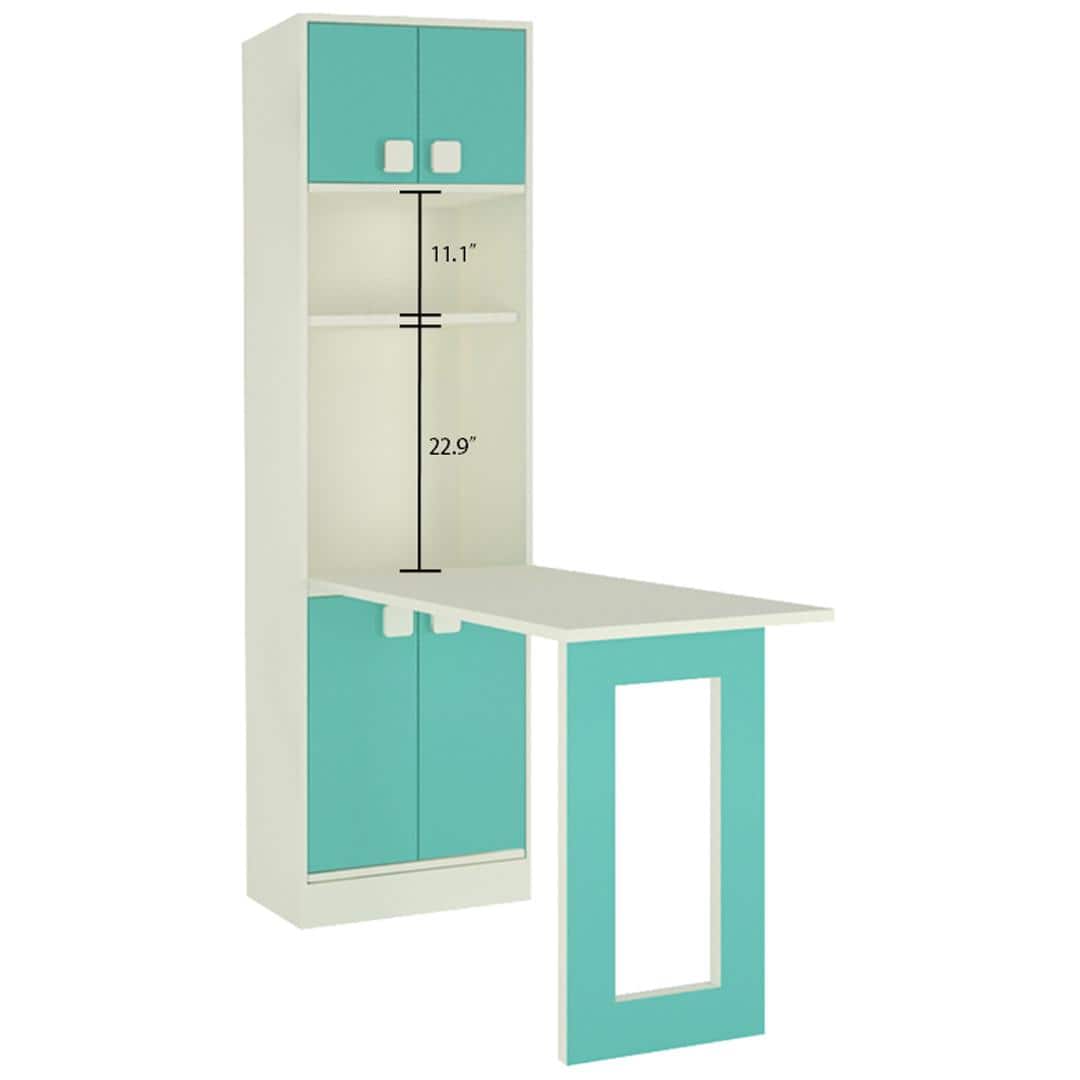 Royale Kids Study Set with Folding Desk cum Bookshelf and Wooden Chair in Misty Turquoise Colour