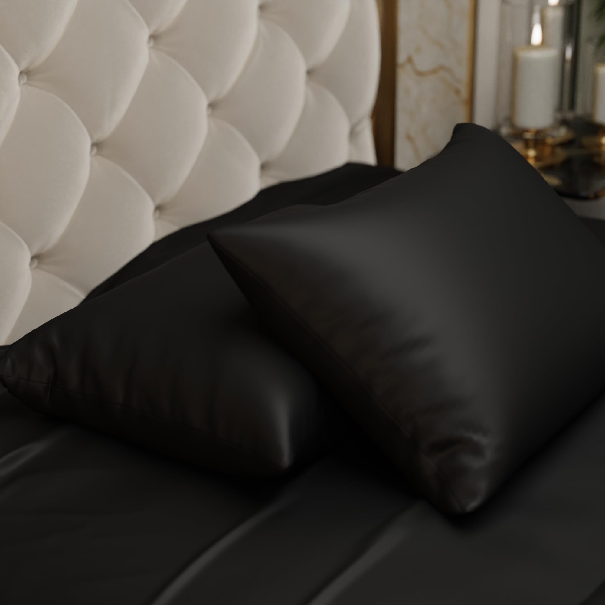 Stoa Paris Satin Pillow Covers,  Premium Plain Pillow Cover Set of 2, 68L x 45W cms - Midnight Black - Stoa Paris