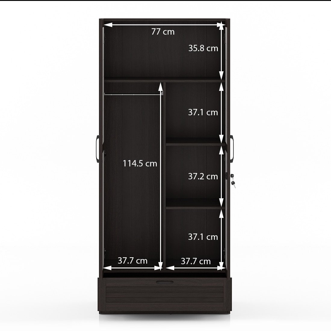 Bennis Engineered Wood 2 Door Wardrobe Without Mirror in Dark Walnut Finish