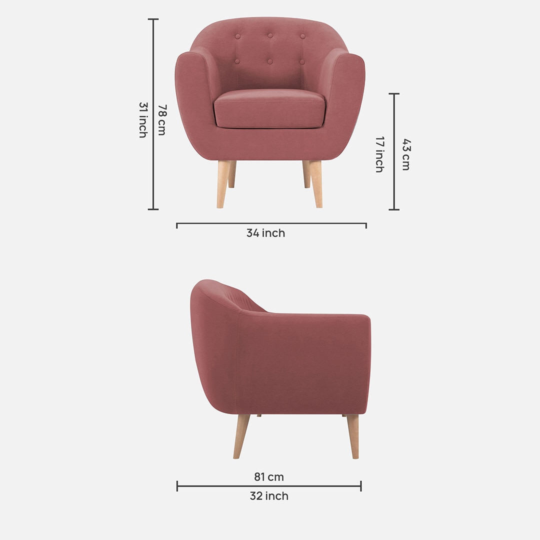 Colam Velvet 1 Seater Sofa in Pink Colour