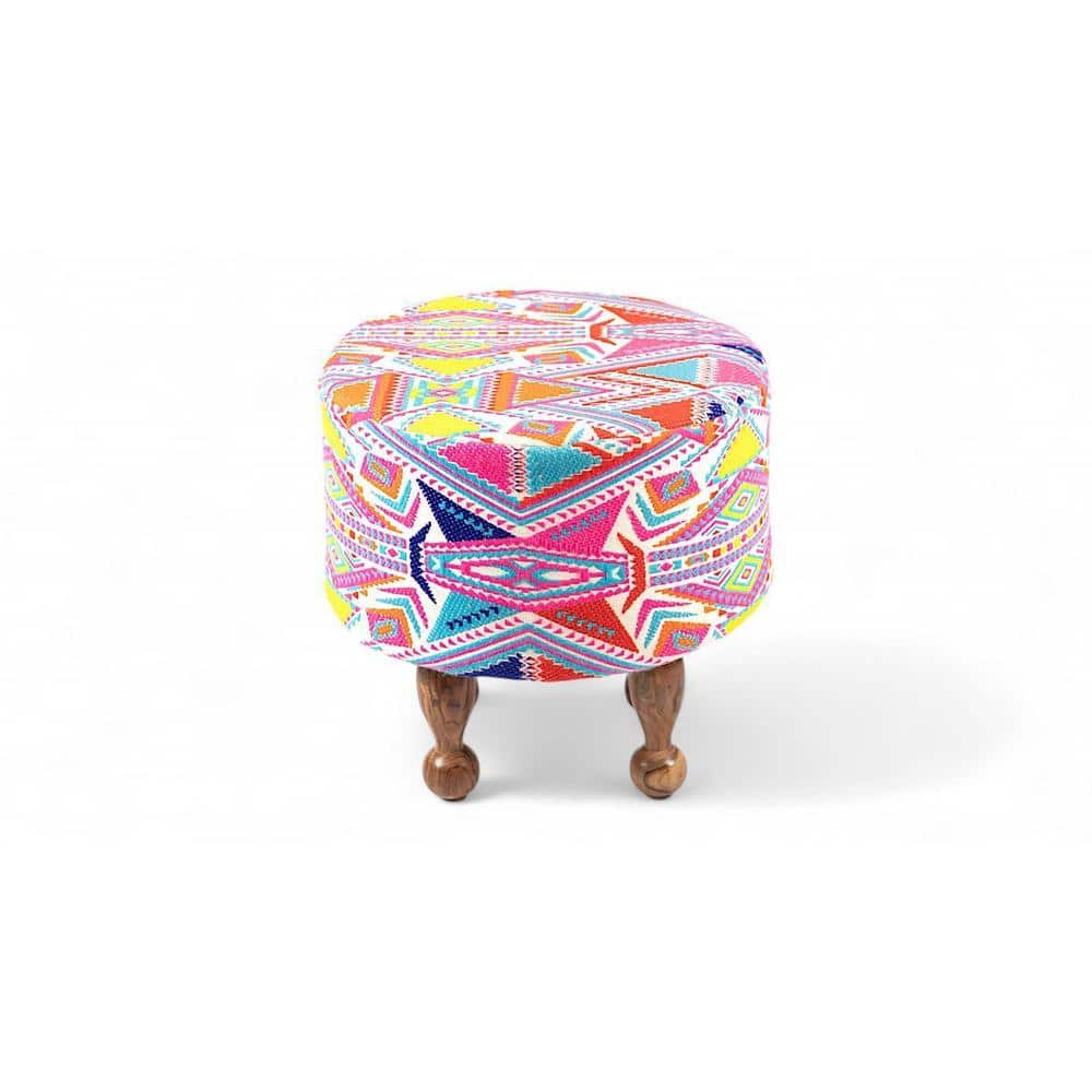 Louisville Acacia Wood Parisian Round Set of 2 Pouffe in Multicolour