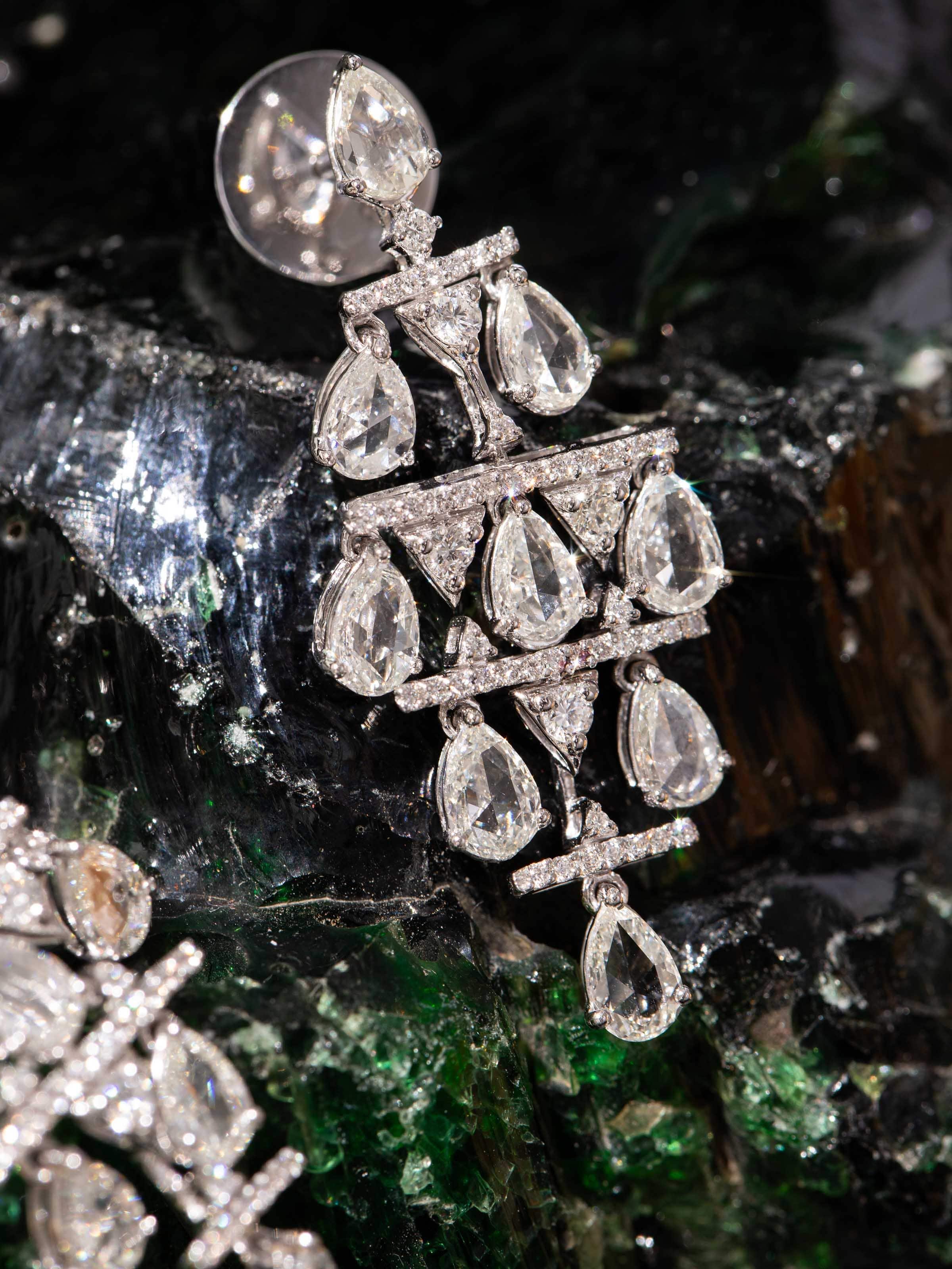 Rose Cut 18 Karat Gold Drop Earrings