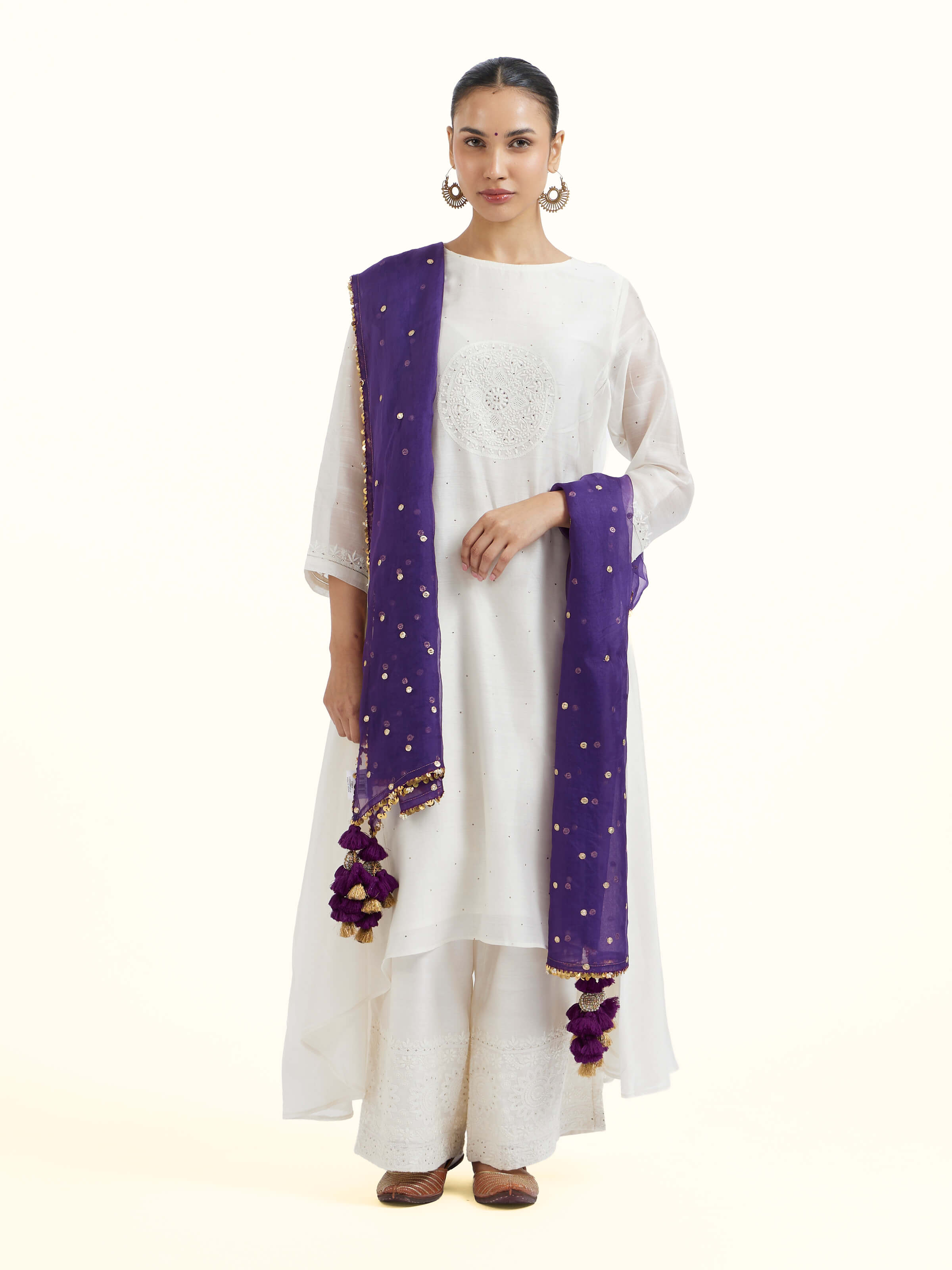 Purple Hand Embroidered Dupatta
