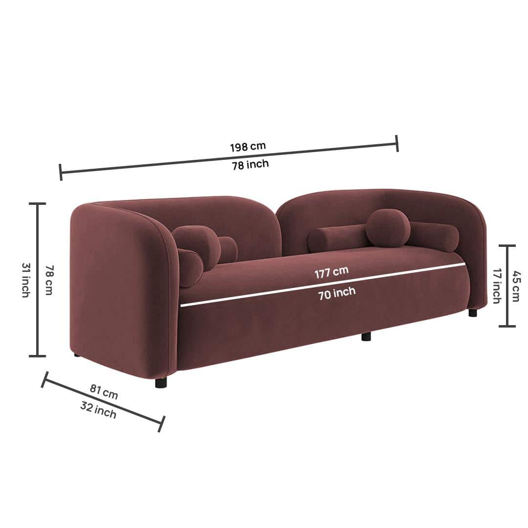 Homro Velvet 3 Seater Sofa in Pink Colour