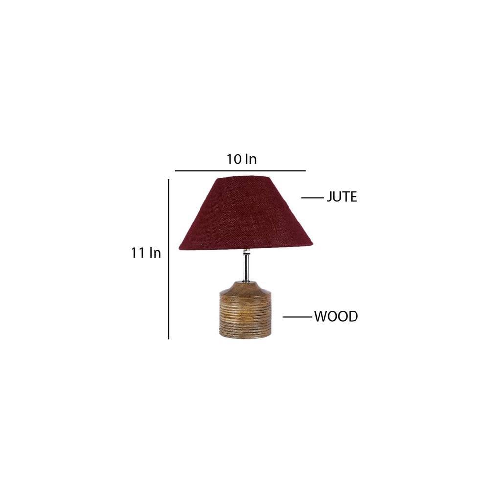 Joyce Maroon Natural Fiber Shade Table Lamp with Natural Wooden Base
