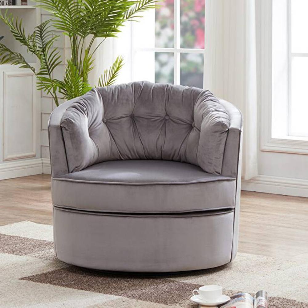 Marius Swivel Solid Wood Round Chair in Grey Colour