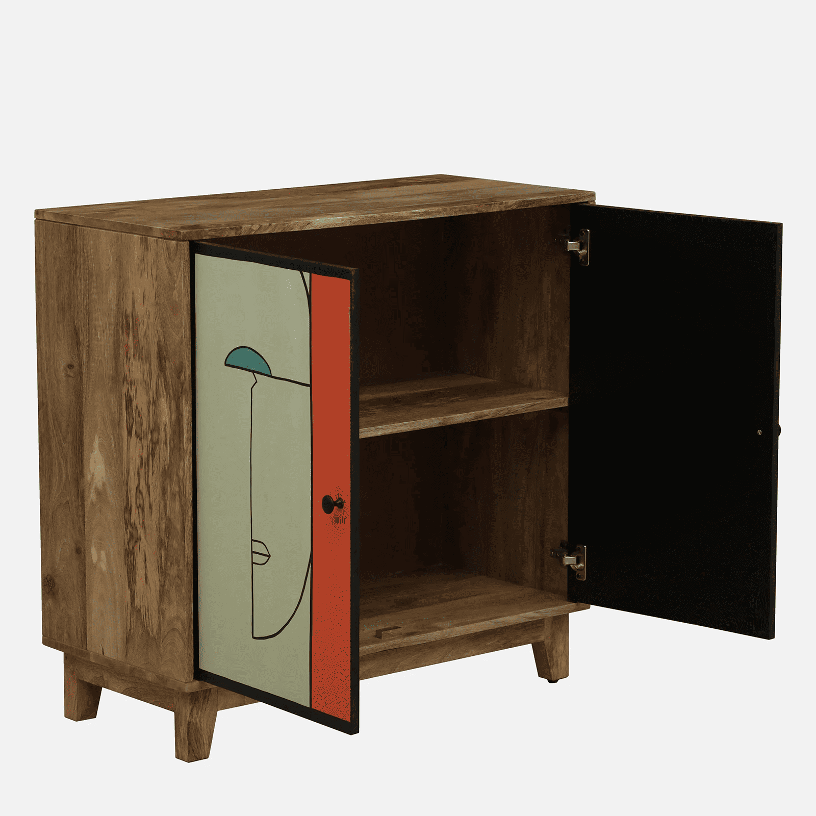 Pluma Mango Wood Hand Painted Multicolor 2 Door Cabinet In Natural Finish