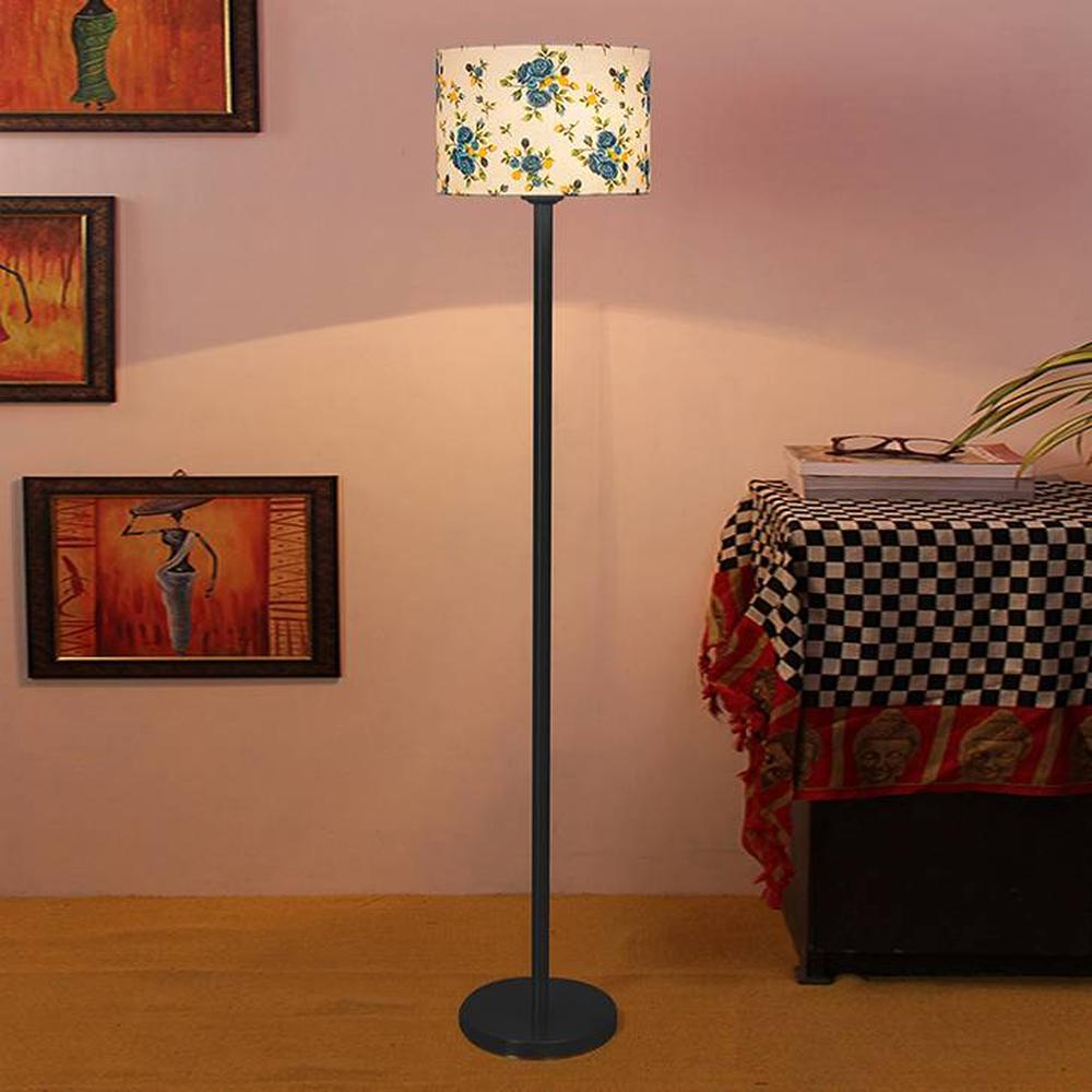 Korbin Multicolour Fabric Shade Floor Lamp with Black Iron Base