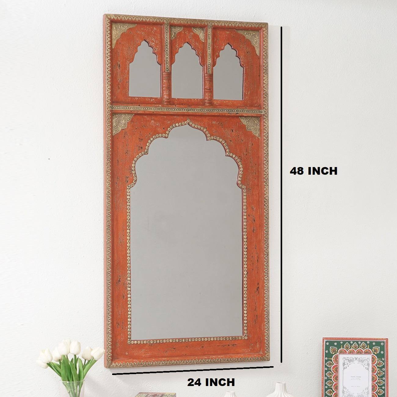 Cole Wood Carved Mirror Frame in Distressed Red