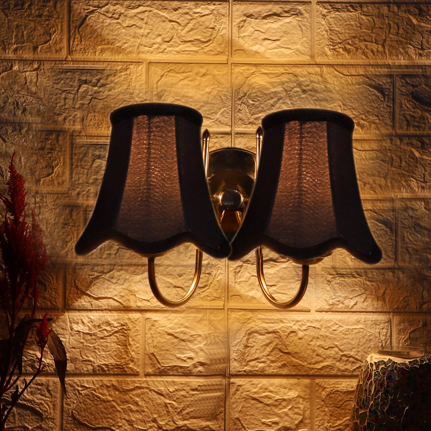 Devansh Dual Steel Metal  Wallmounted Lamp With Cotton Steel Metal  Shade
