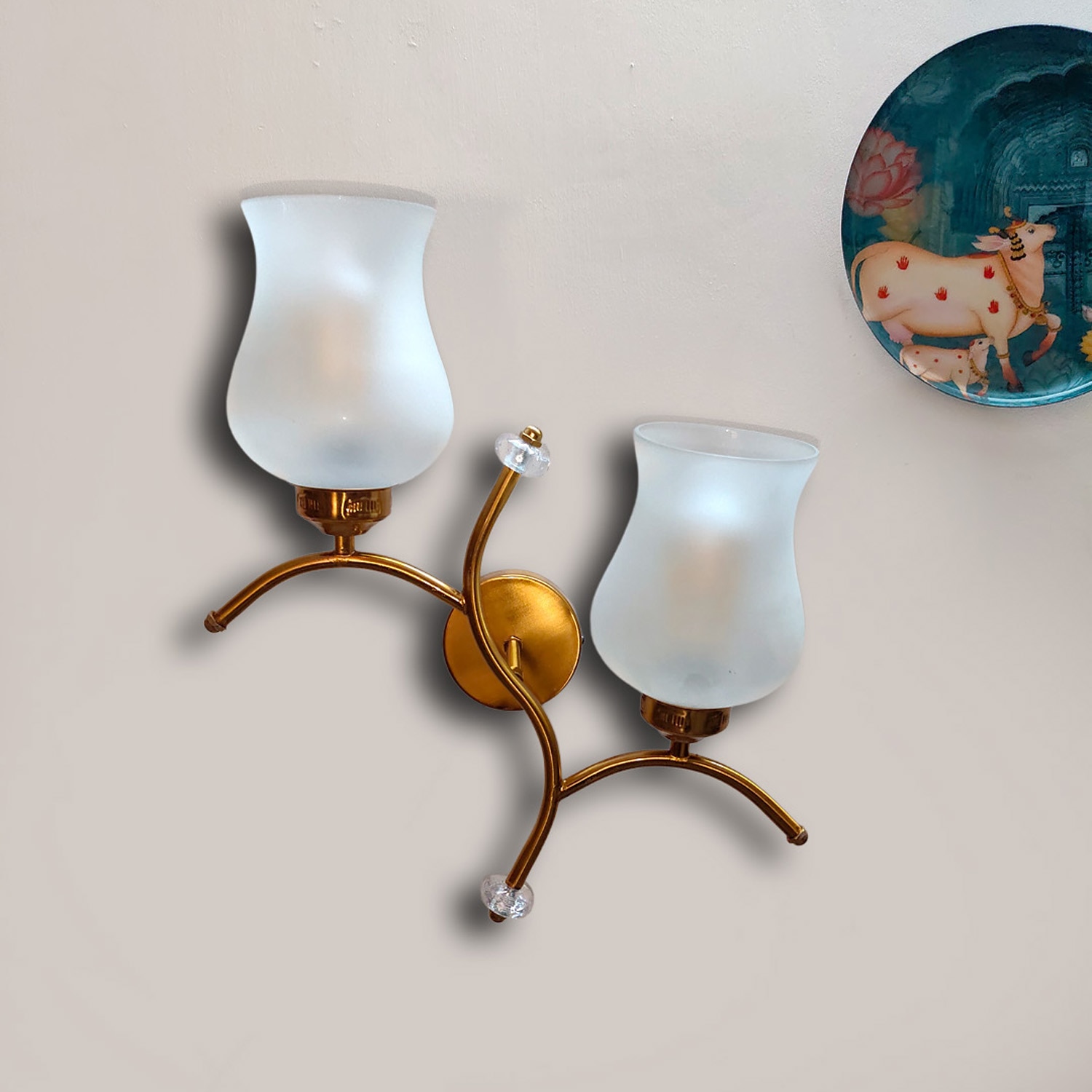 Devansh Metal Electric Wall Light in Gold Colour with White Shade Count of 2 Lights - Devansh