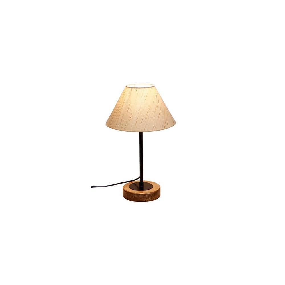Jericho Off White Fabric Shade Table Lamp with Natural Wood & Iron Base