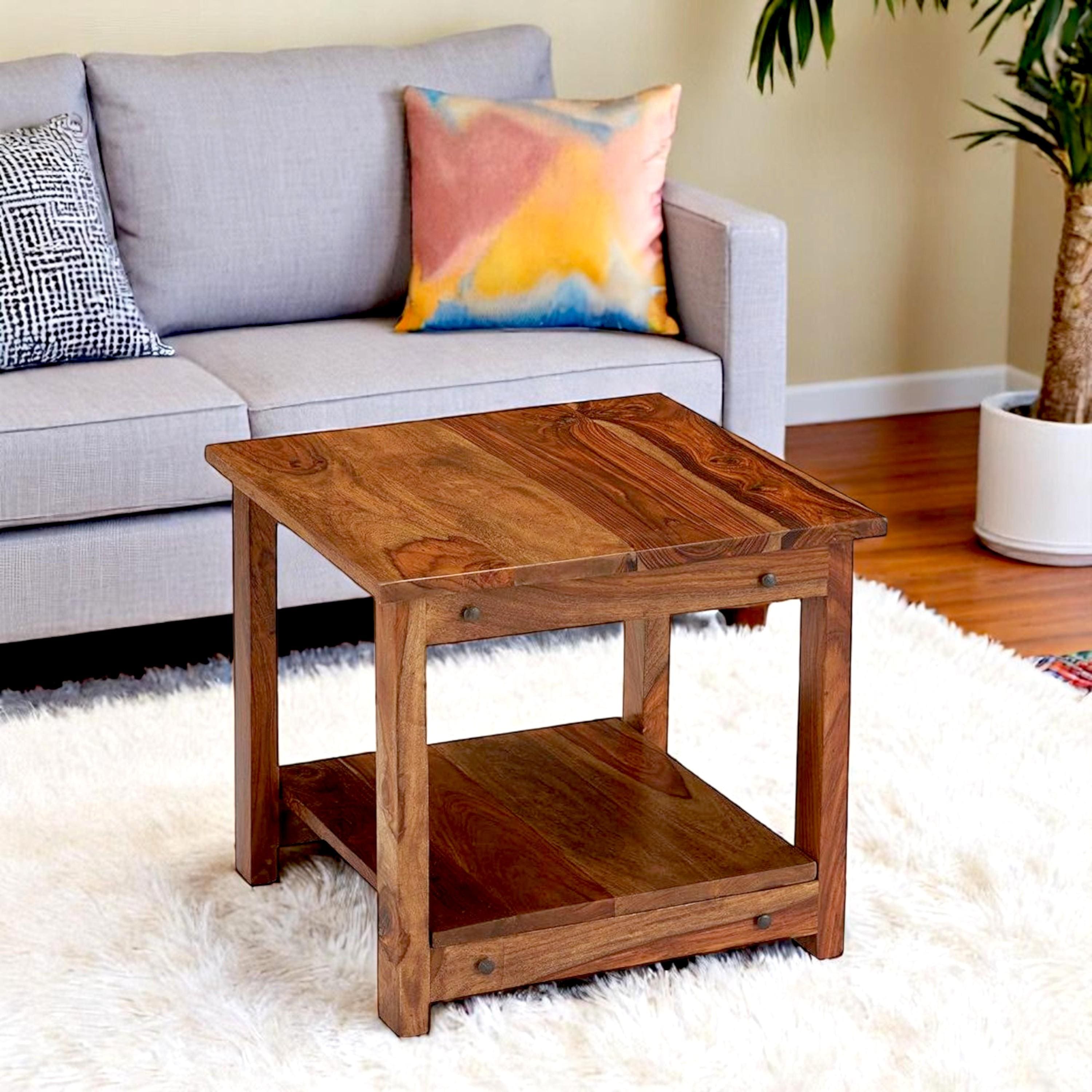 Camden Sheesham Wood Contemporary Square Coffee Table In Natural Teak Finish
