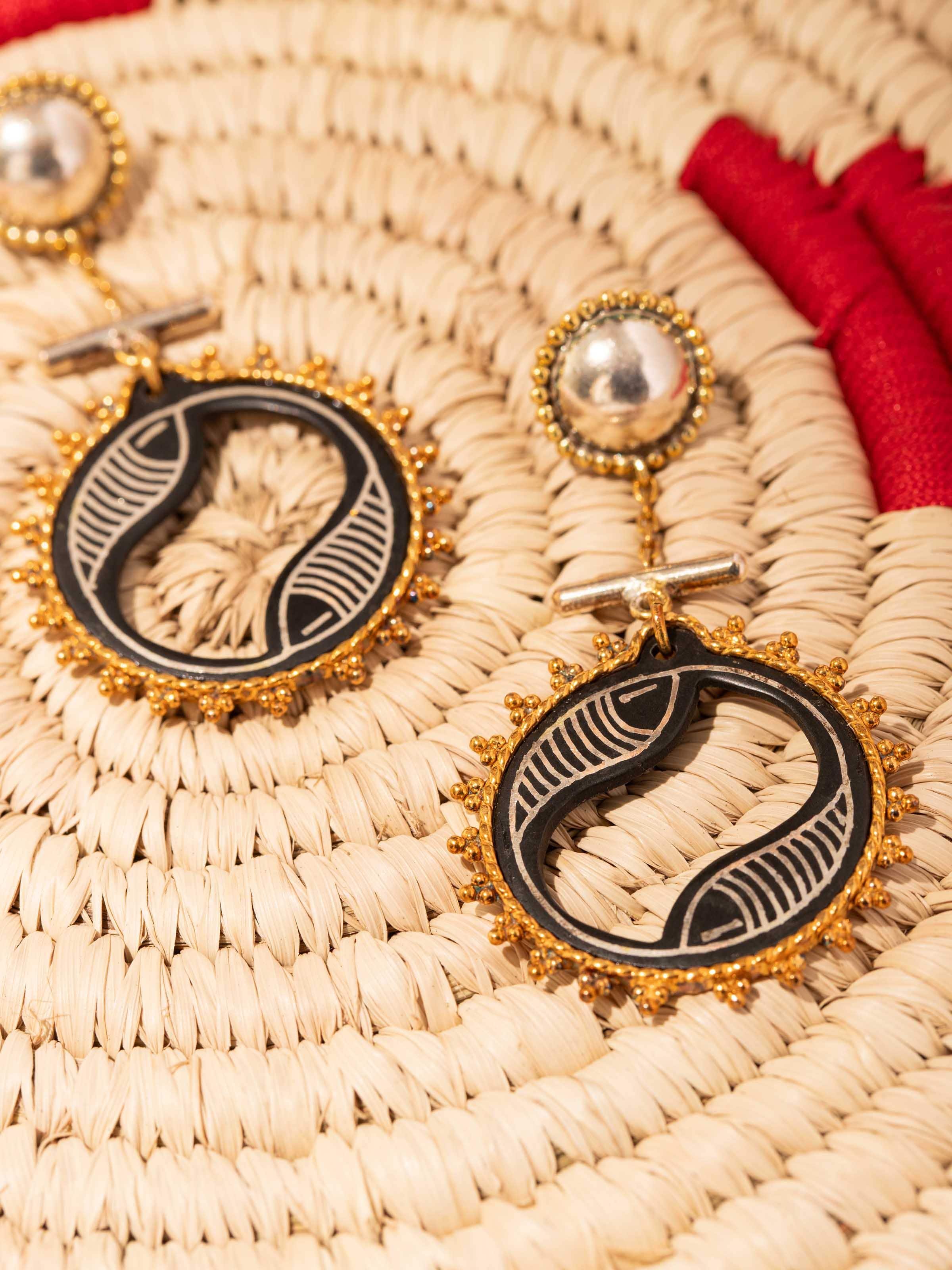 Bidri Silver Drop Earrings