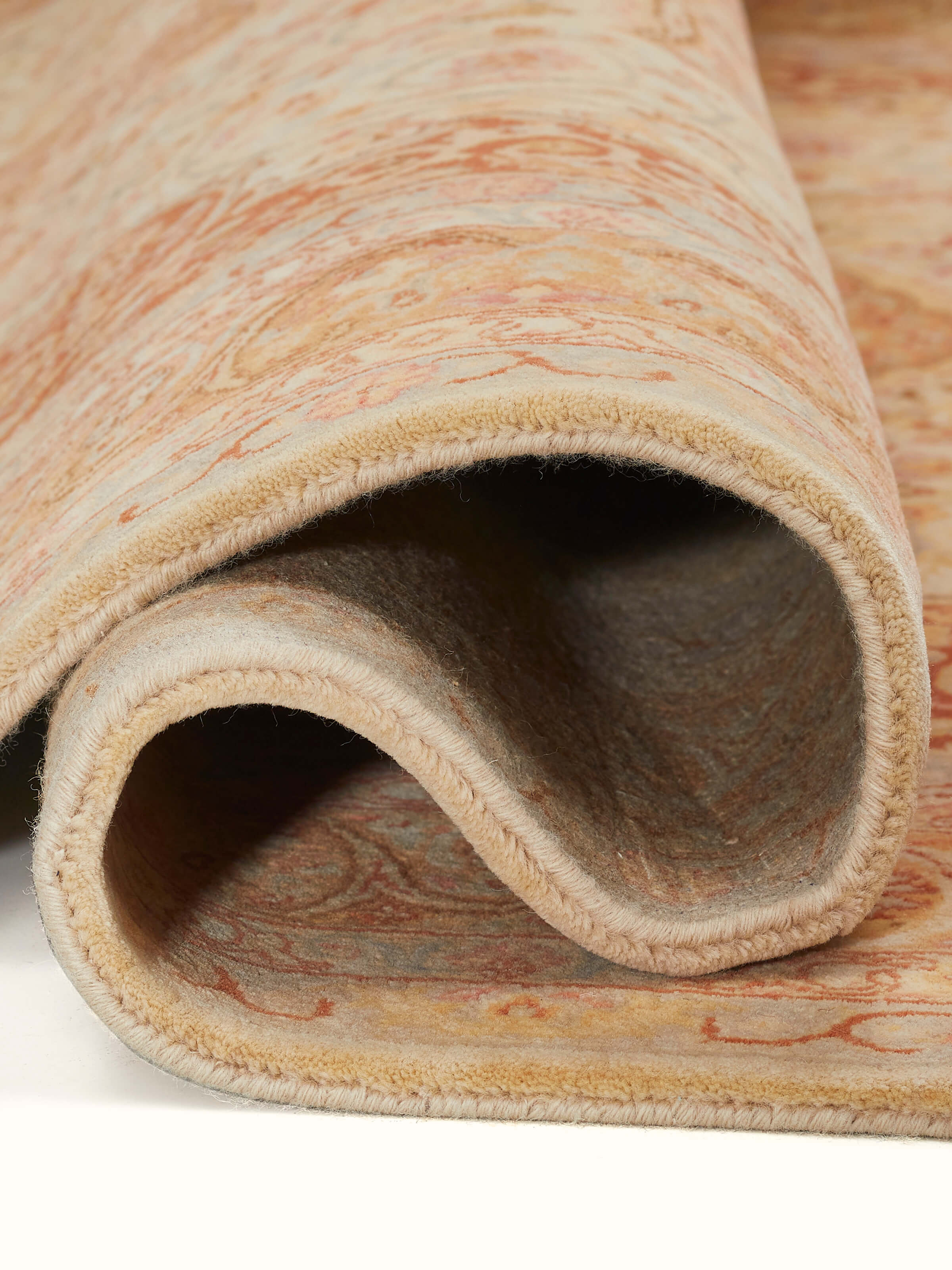 Close-up of the Traditional Ziegler Rust Bhadohi Wool Hand Knotted Rug