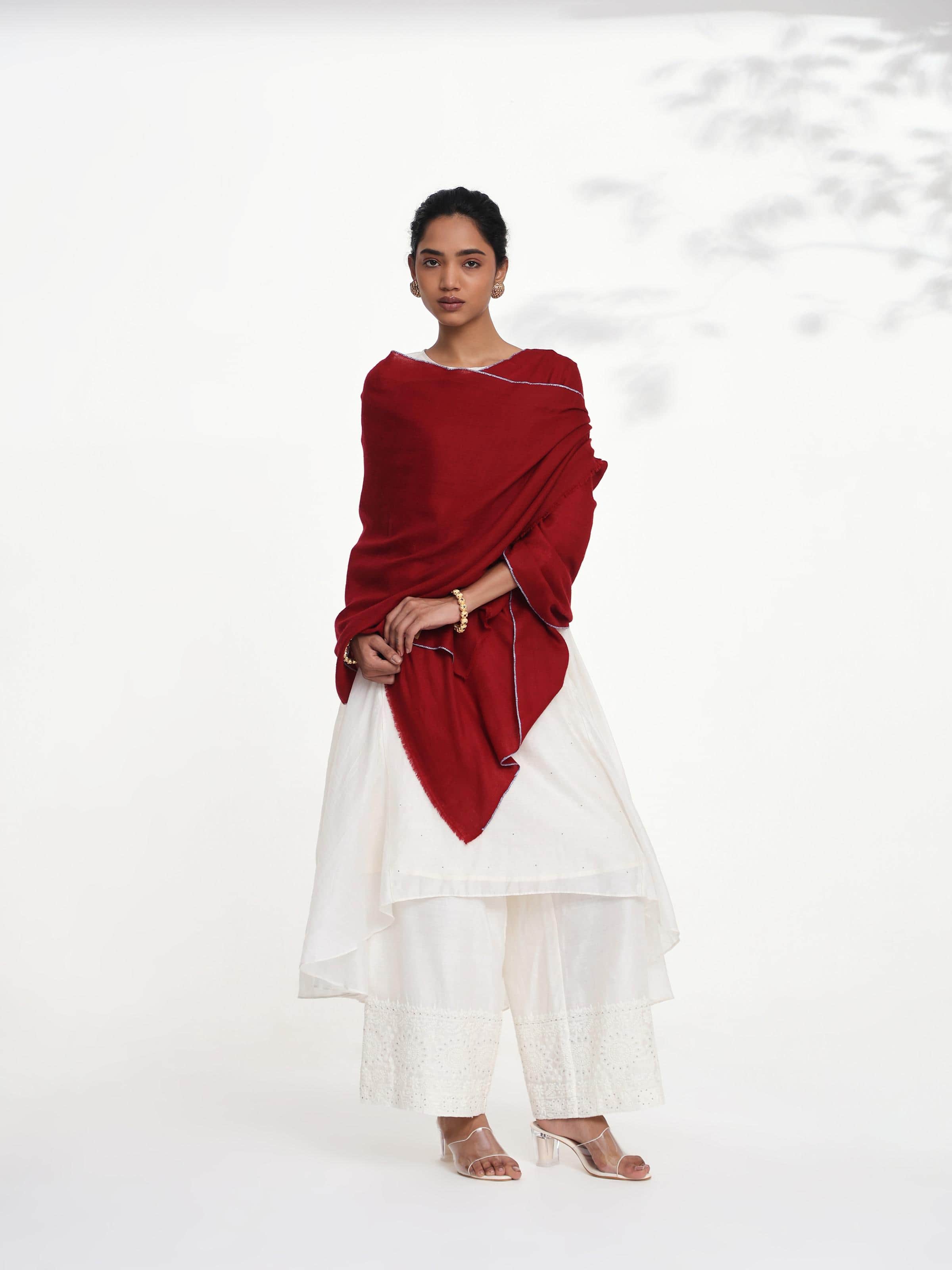 Maroon Pashmina Kaaj Embroidered Handwoven Stole