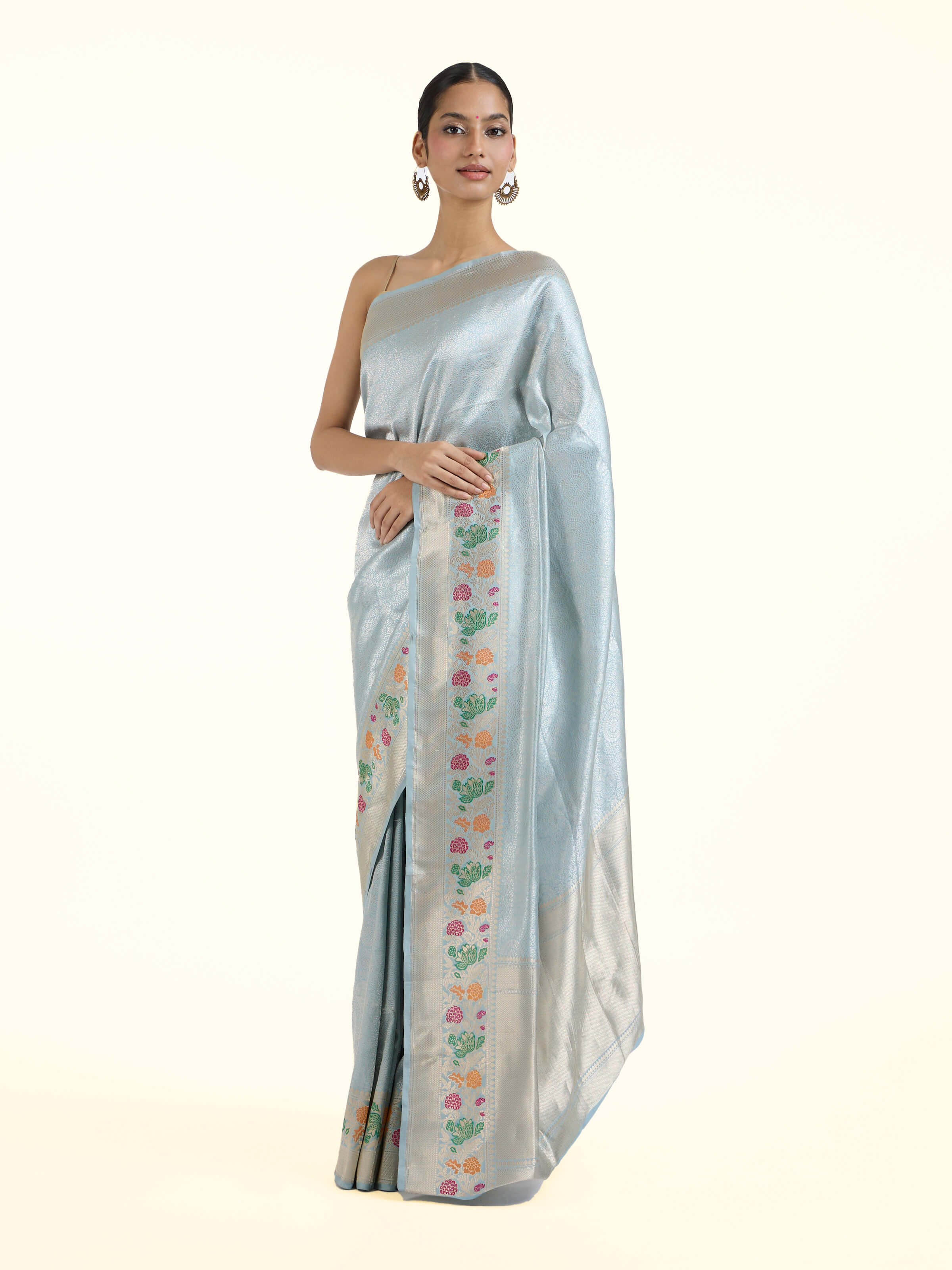 Ivory Banarasi Kadhwa Silk Saree