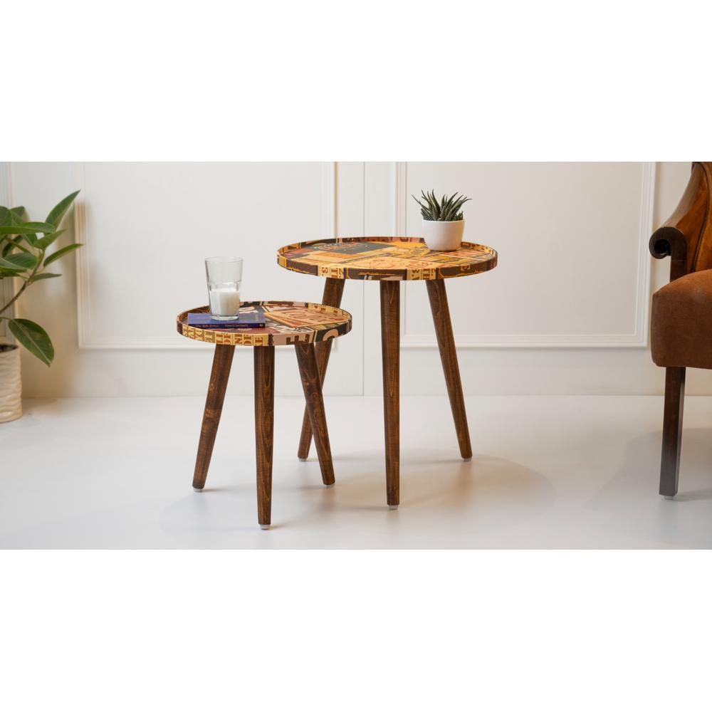 Crushing on Coffee Round Nesting Tables with Wooden Legs, Side Tables, Wooden Tables, Living Room Decor by A Tiny Mistake