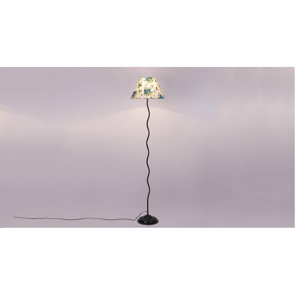 Nikolai Multicolour Fabric Floor Lamp with Black Iron Base