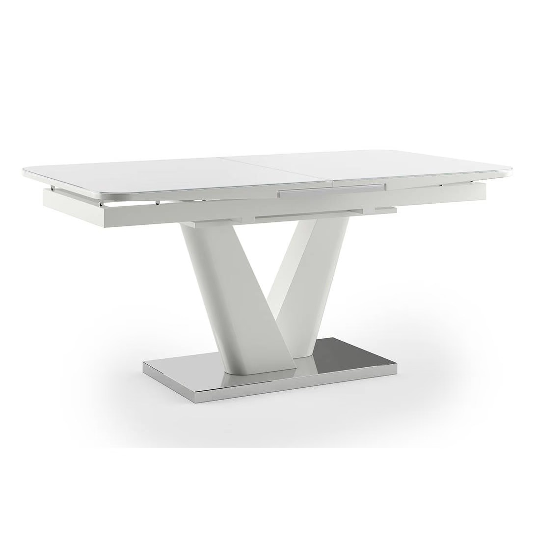 Caribu Glass 4 to 6 Seater Extendable Dining Table in White High Gloss Finish (Finish : white high gloss) with Set of 4 Casey Swivel Dining Chair in Dual Tone