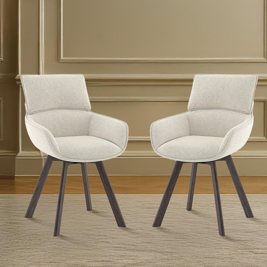 Bren Swivel Dining Chair In Ivory Colour