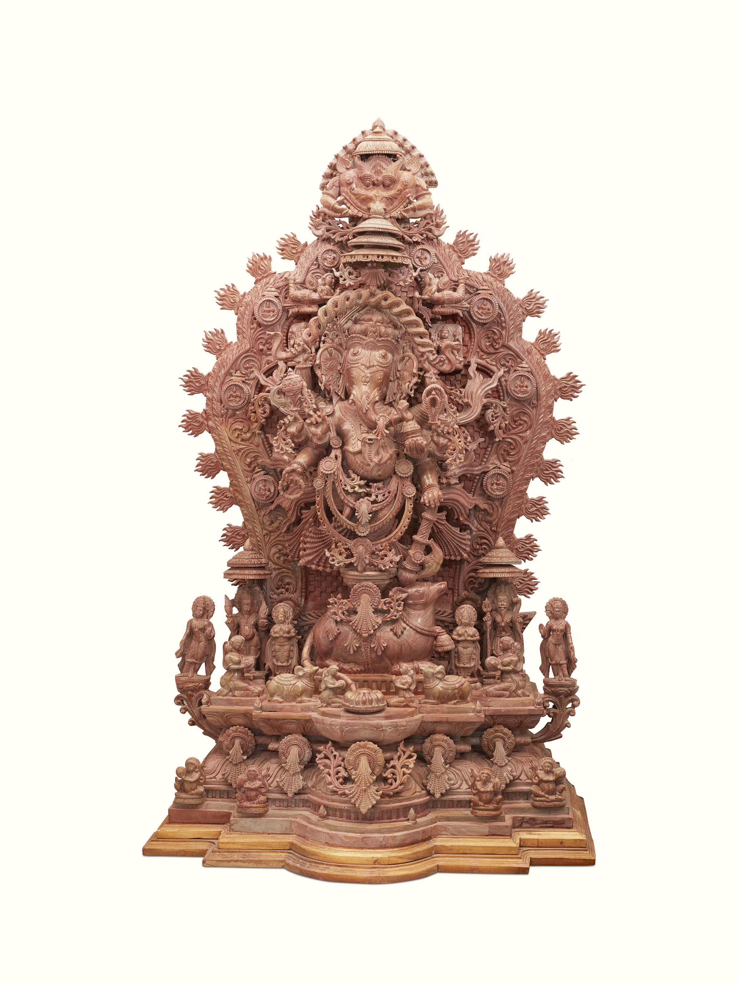 Front view of Stone Ganesha Idol showcasing intricate carvings and traditional design
