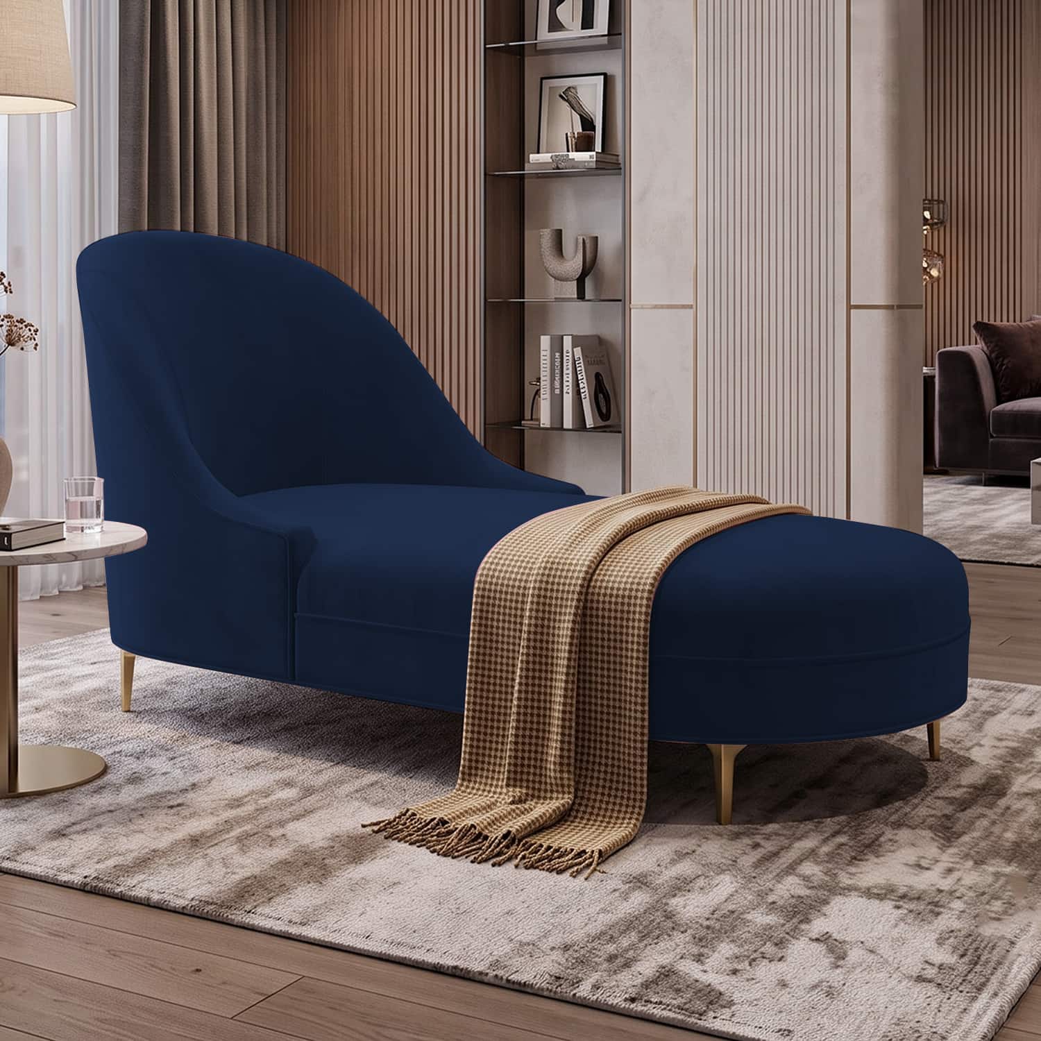 Alkano Velvet Chaise Lounger in Navy Blue Color