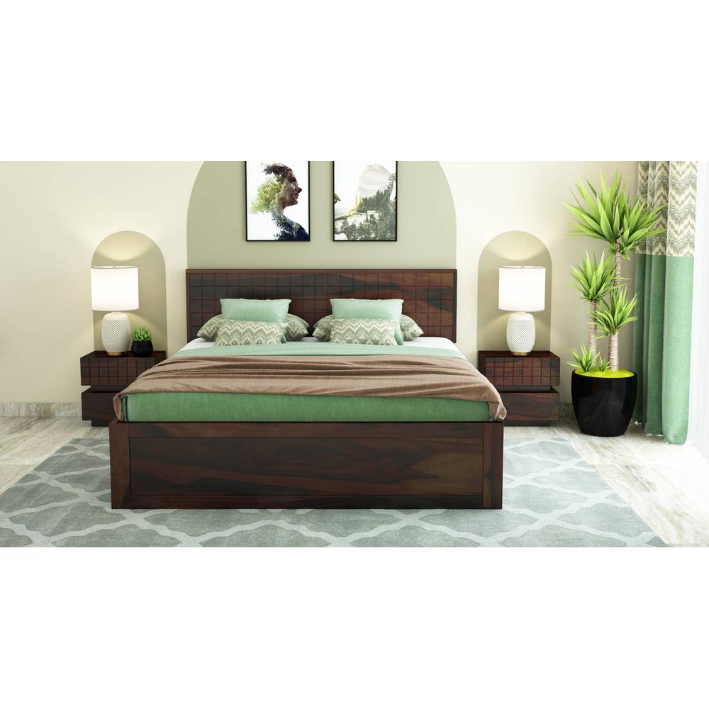 Esra Sheesham Wood Queen Size Bed Box Storage Walnut Finish (60 x 78 inches)
