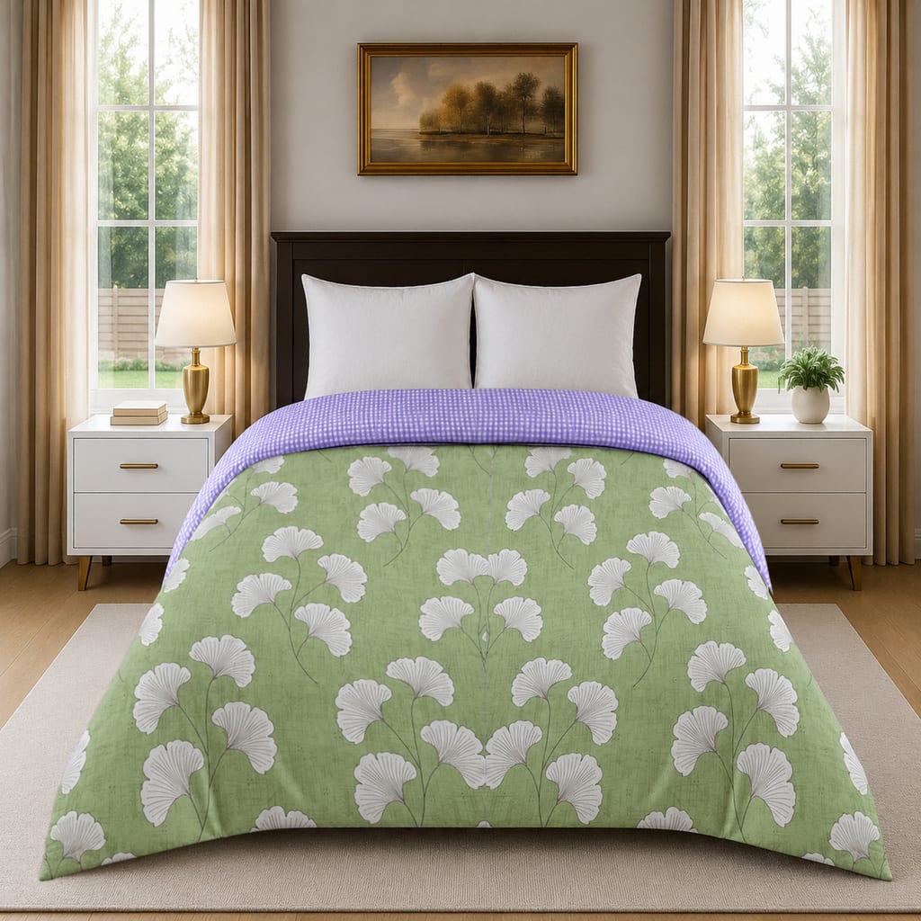 Green Floral 300 GSM Cotton Double Bed Size Comforter from Threads - Threads