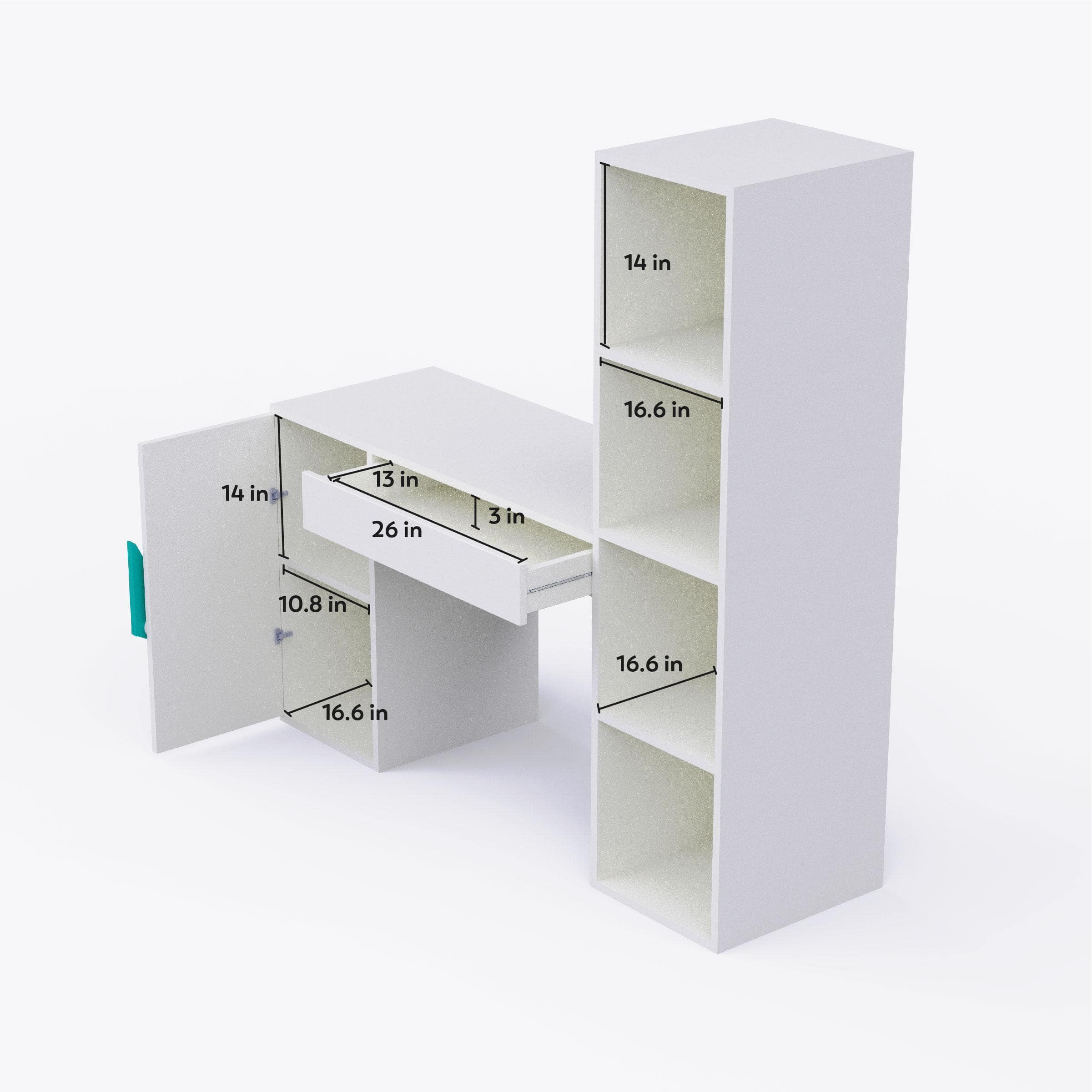 Joy Ride Study Table In White & Teal Colour