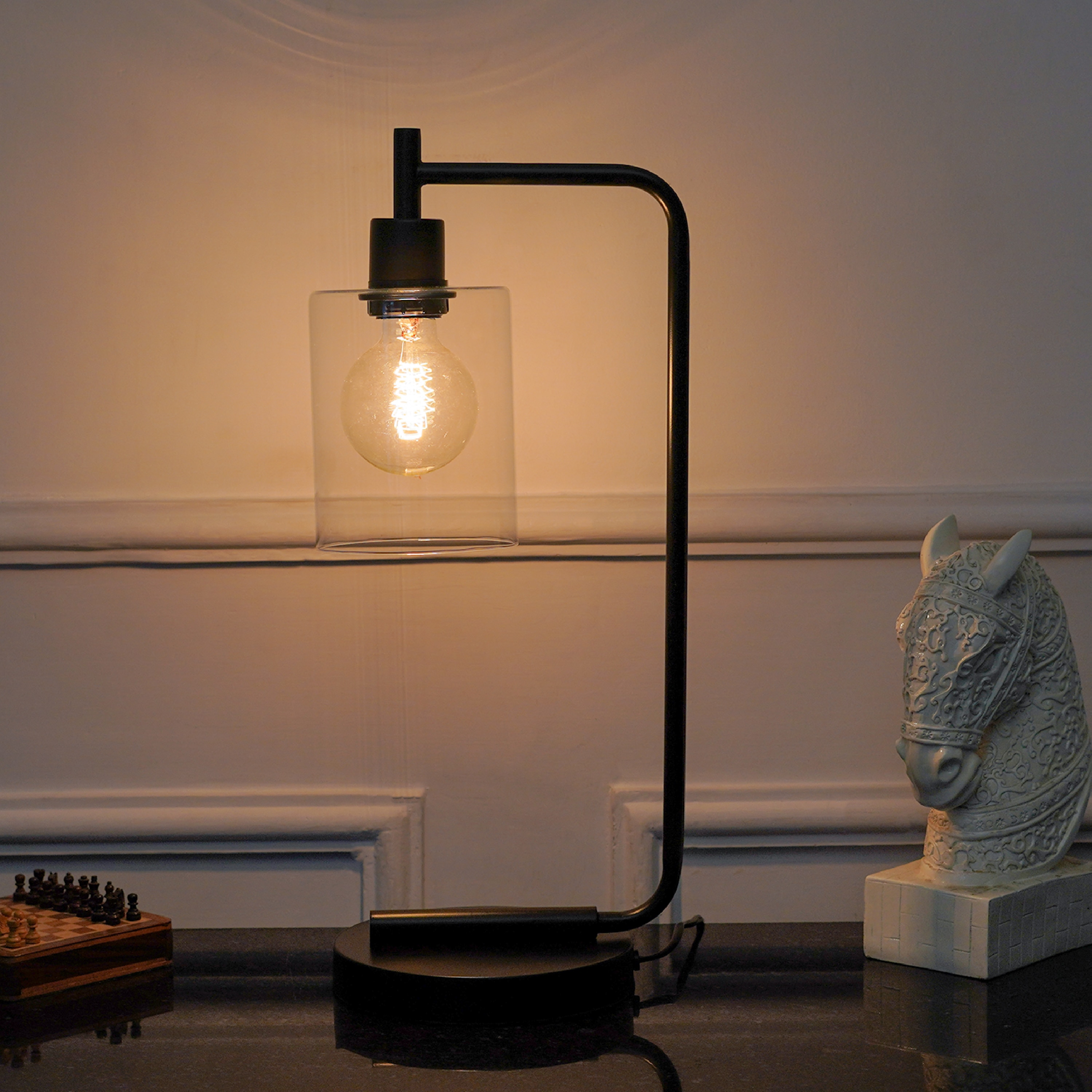 Bond Black Metal & Glass Study Table Lamp