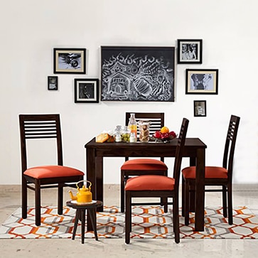 Brighton Zella Solid Wood 4 Seater Dining Table With Set Of 4 Chairs (Colour- Burnt Orange , Finish- Mahogany)