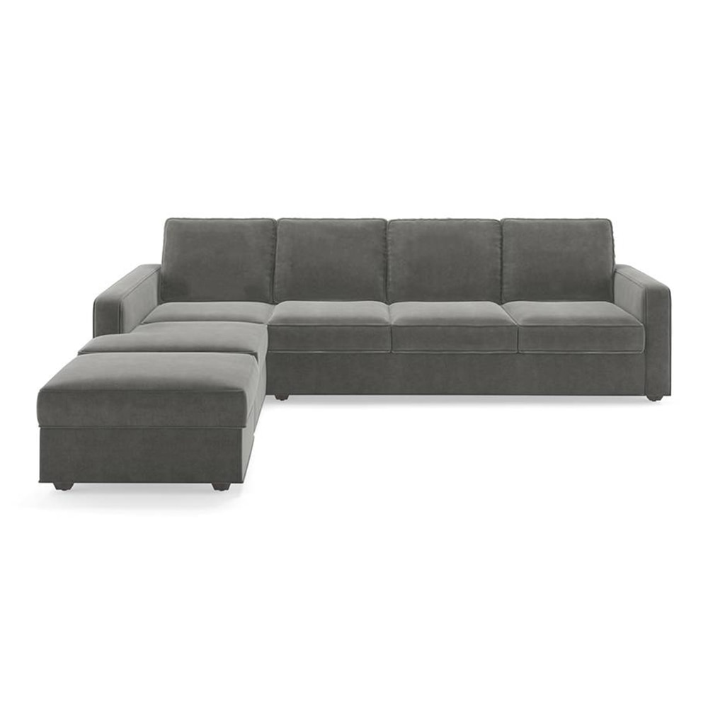 Apollo Compact Fabric Sectional Compact Sofa (Colour : Ash Grey Velvet, Cushion : Soft, Back Type : Regular, Seating Capacity : Left Aligned 3 Seater + Left Aligned Chaise)