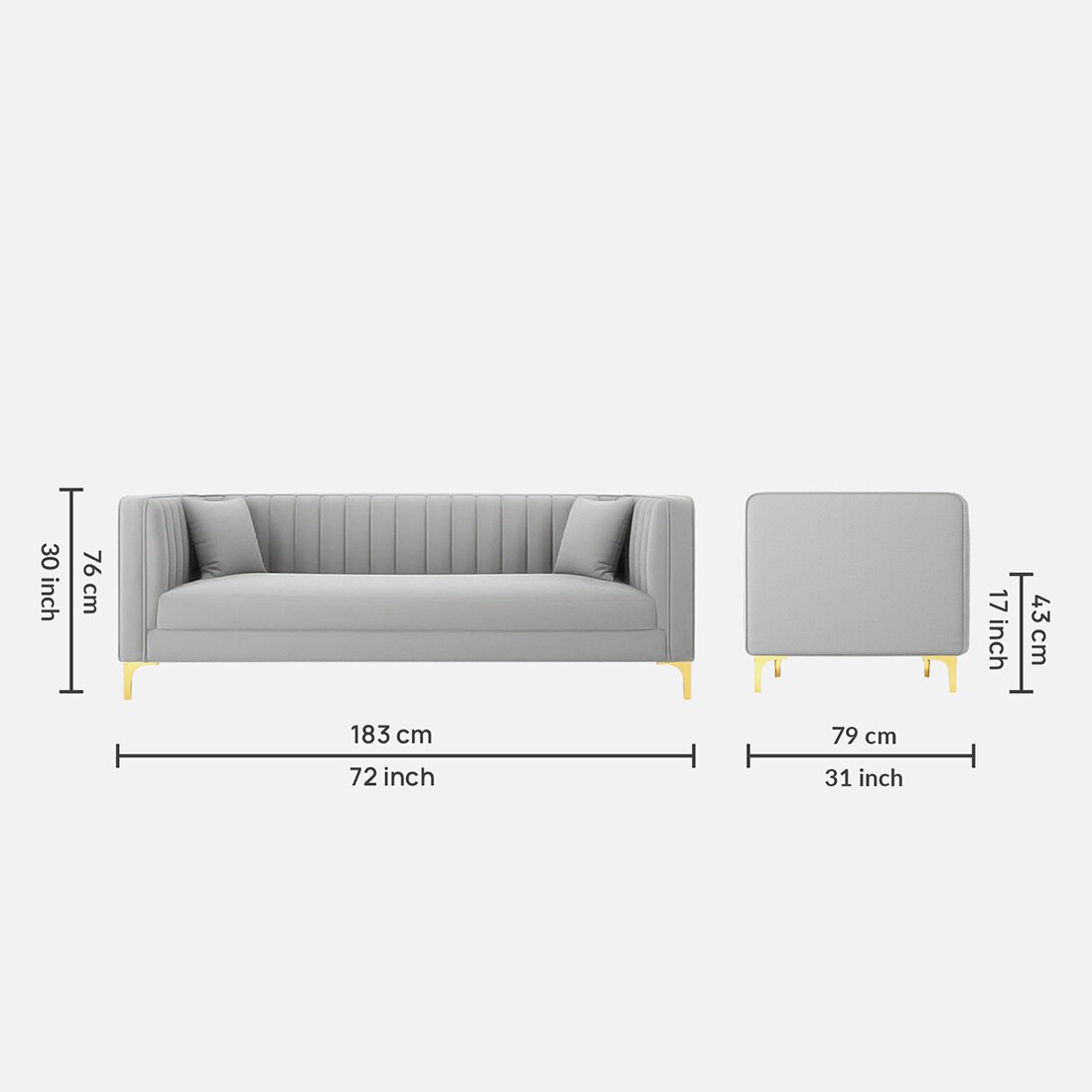 Texude Velvet 3 Seater Sofa in Grey Colour