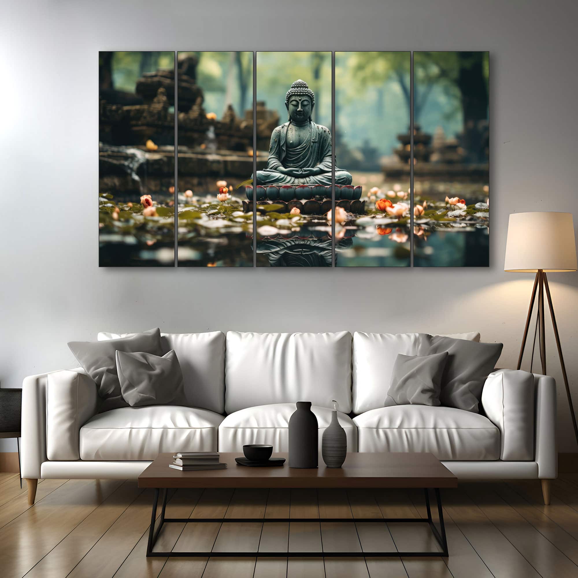 The Castle Decor Lord Buddha Meditation Wall Painting Wooden Framed 27x48 Inch (Style 26) - The Castle Decor