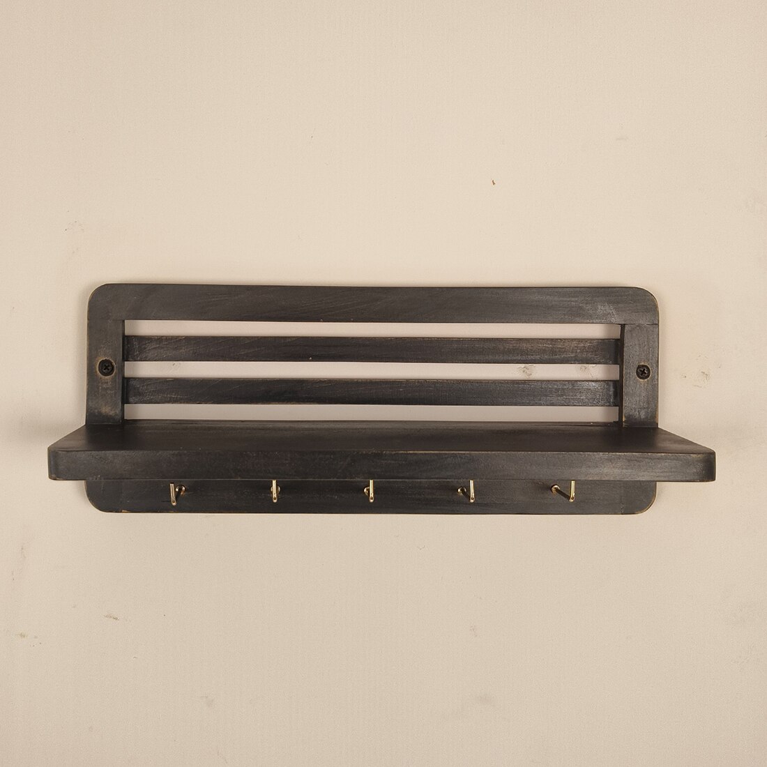 Regus Wooden Wall Shelf Organiser With Key Holders