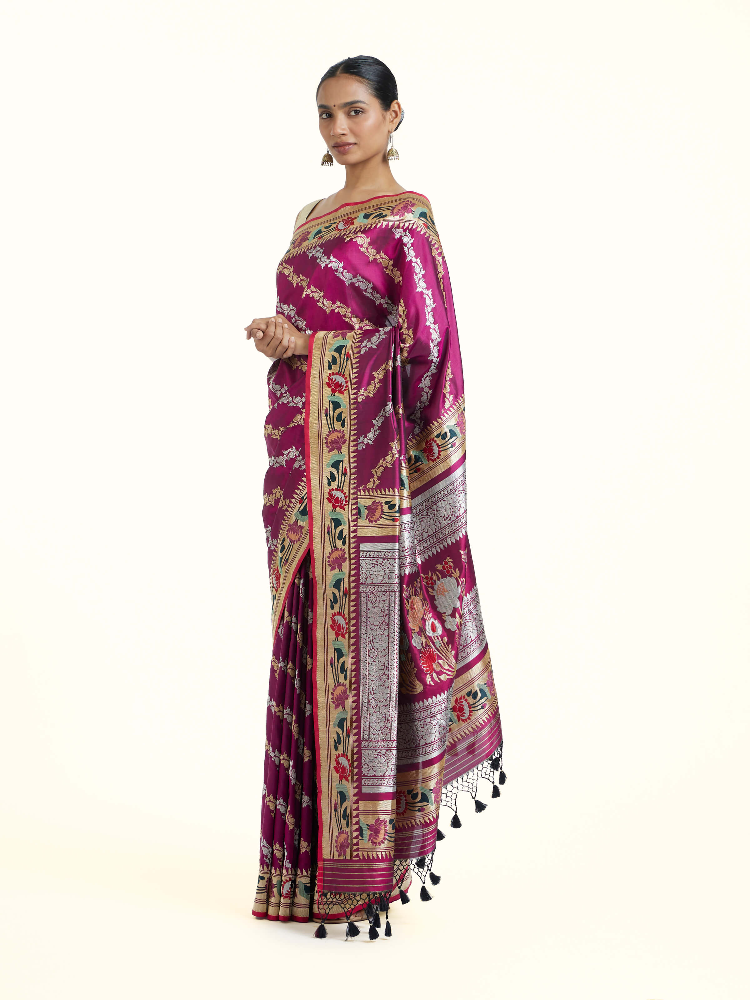 Purple Ashavali Brocade Silk Saree