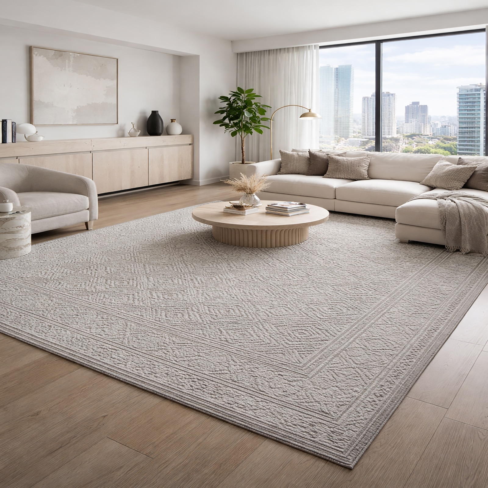 Lattice Wool Rectangle Carpets Hand Tufted in Soft Silver Colour - The Woven Legacy