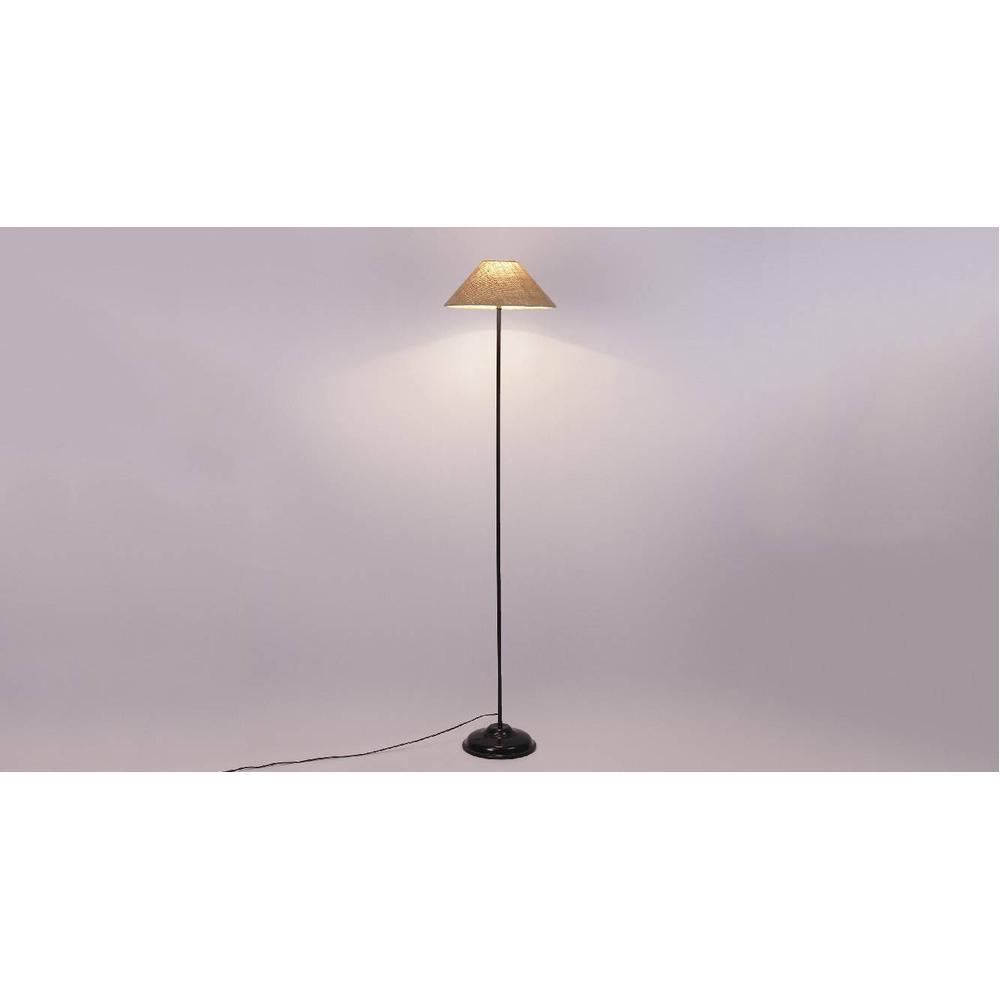 Sven Beige Natural Fiber Floor Lamp with Black Iron Base