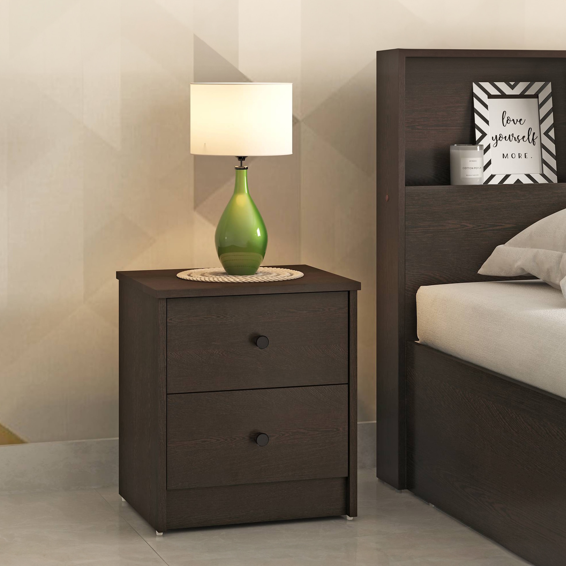 Hazel Engineered Wood Bedside Table in Dark Wenge Finish
