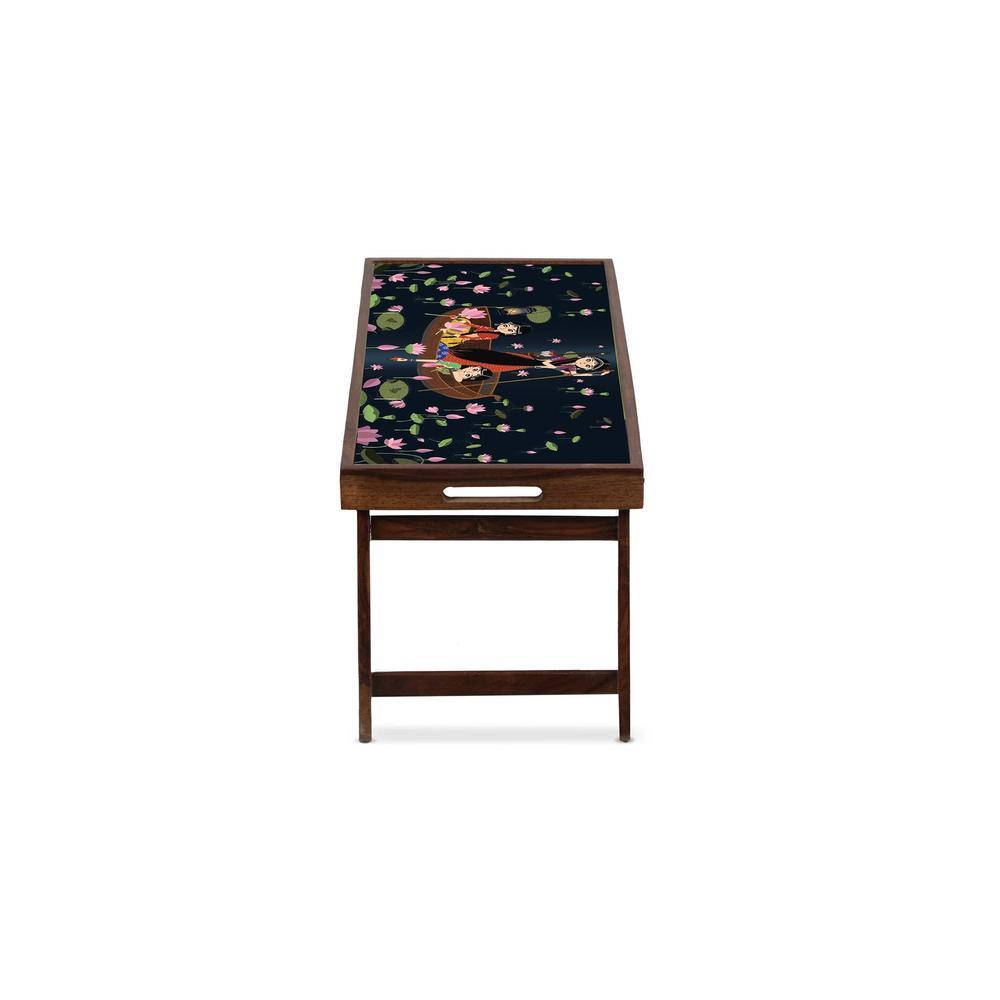 Three Amigas Solid Wood Bookshelf and Serving Tray In Multicolour