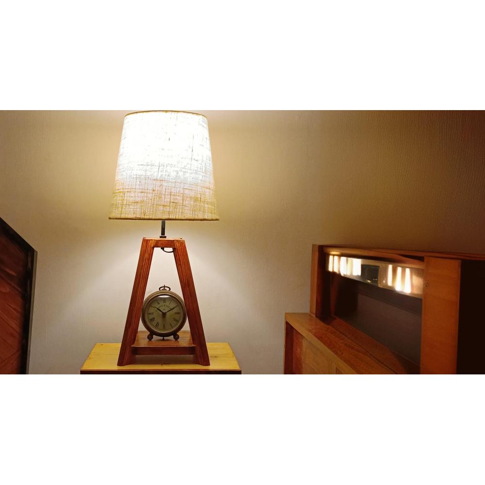 Charlotte Brown Wooden Table Lamp with White Jute Lampshade
