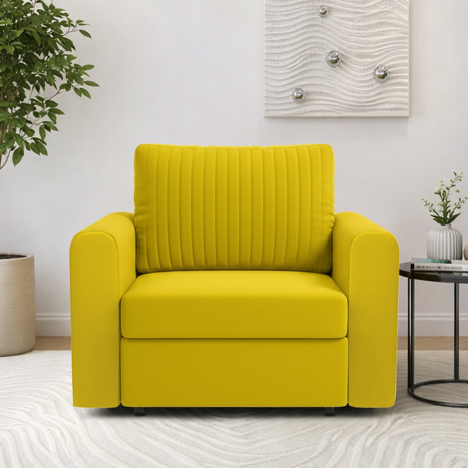Melano  Pull Out Sofa cum Bed  in Yellow Colour - Home Lifestylez