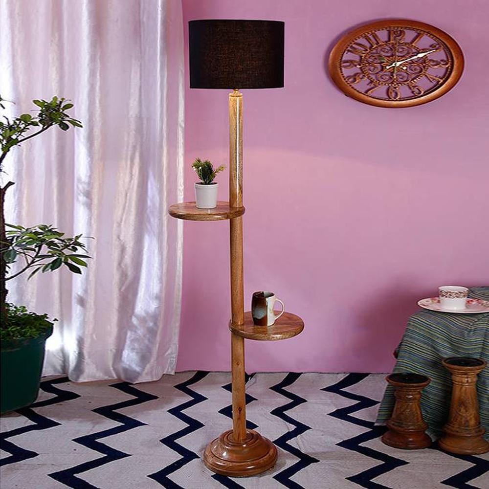 Hillary Black Cotton Shade Floor Lamp - Devansh