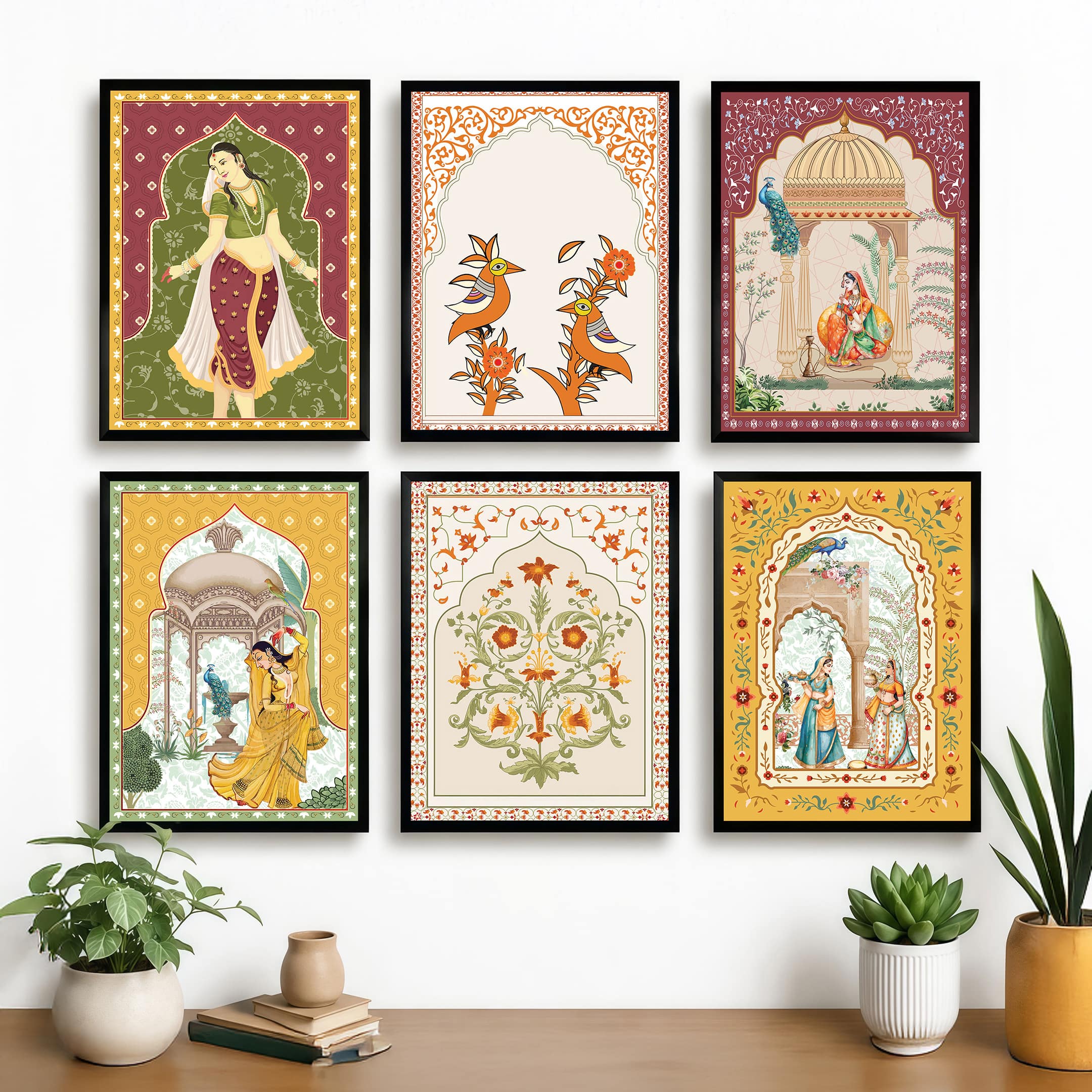 The Castle Decor Madhubani Pichwai Wall Art Set of 6 Design 1 10x13 Inch - The Castle Decor