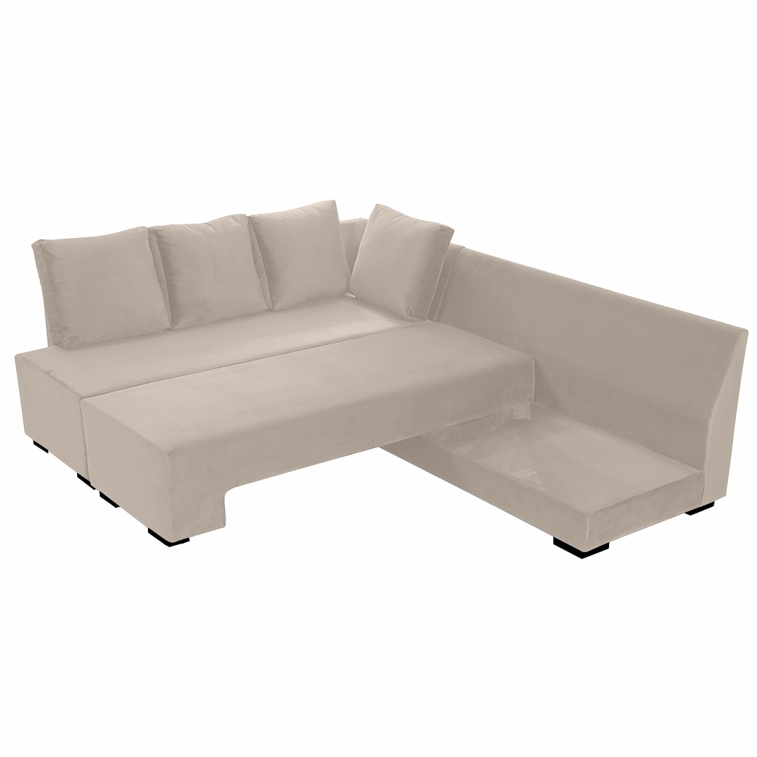 Melo 3 Seater Left Sectional Velvet Sofa Cum Bed in Cream colour