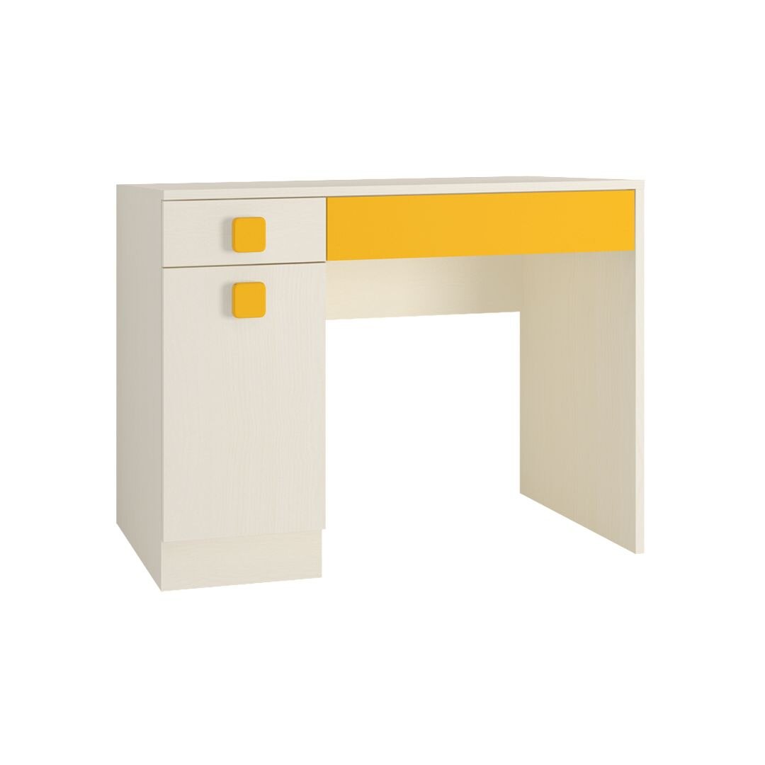 Kristina Kids Study Desk with Shuttered Cabinet and 2 Drawers in Light Wood Mango Yellow Colour