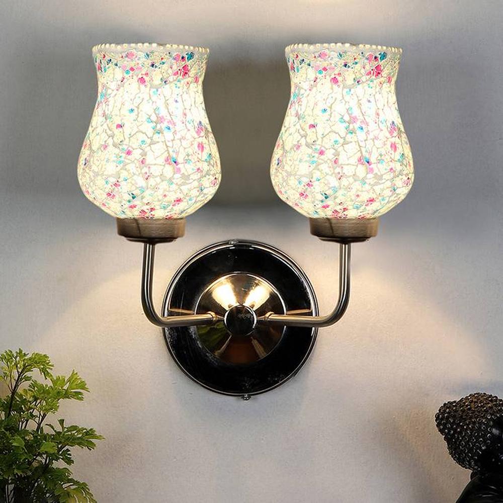 Bran Dual Multicolor Mosaic Glass Wall Mounted Lamp with Steel Base