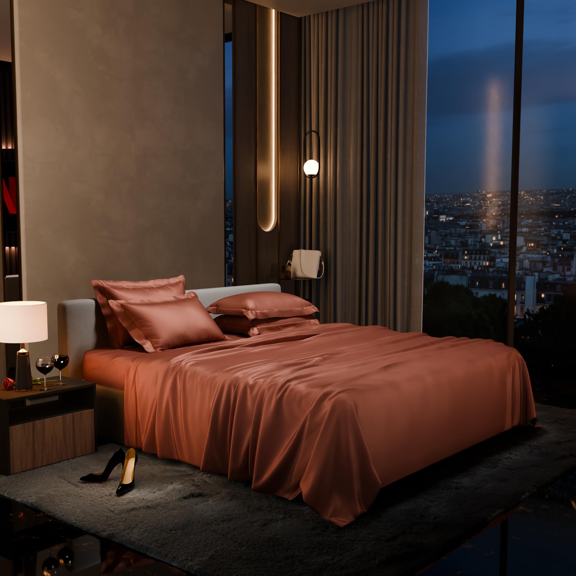 Stoa Paris Super King Size Bedsheet with 4 Pillow Covers  Size Melted Caramel - Stoa Paris