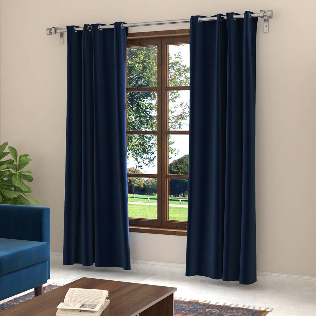 Dawn Blue Polyester Room Darkening Door Curtain